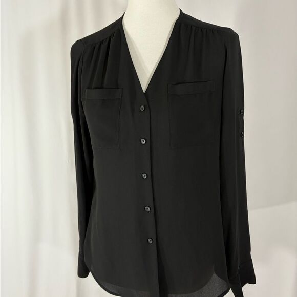 Express Basic Black Button Down Blouse - Picture 1 of 8